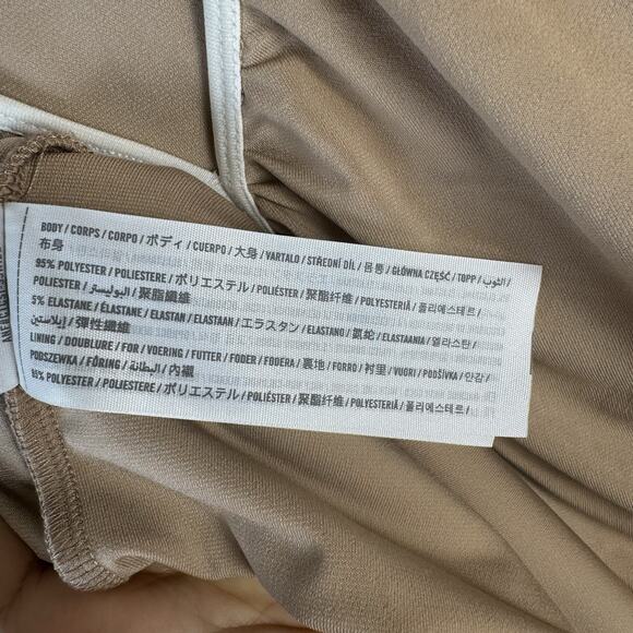 Abercrombie&Fitch Rutched Deep V Neck Long Sleeve Midi Dress XL Camel Tan Y2K - Picture 10 of 10